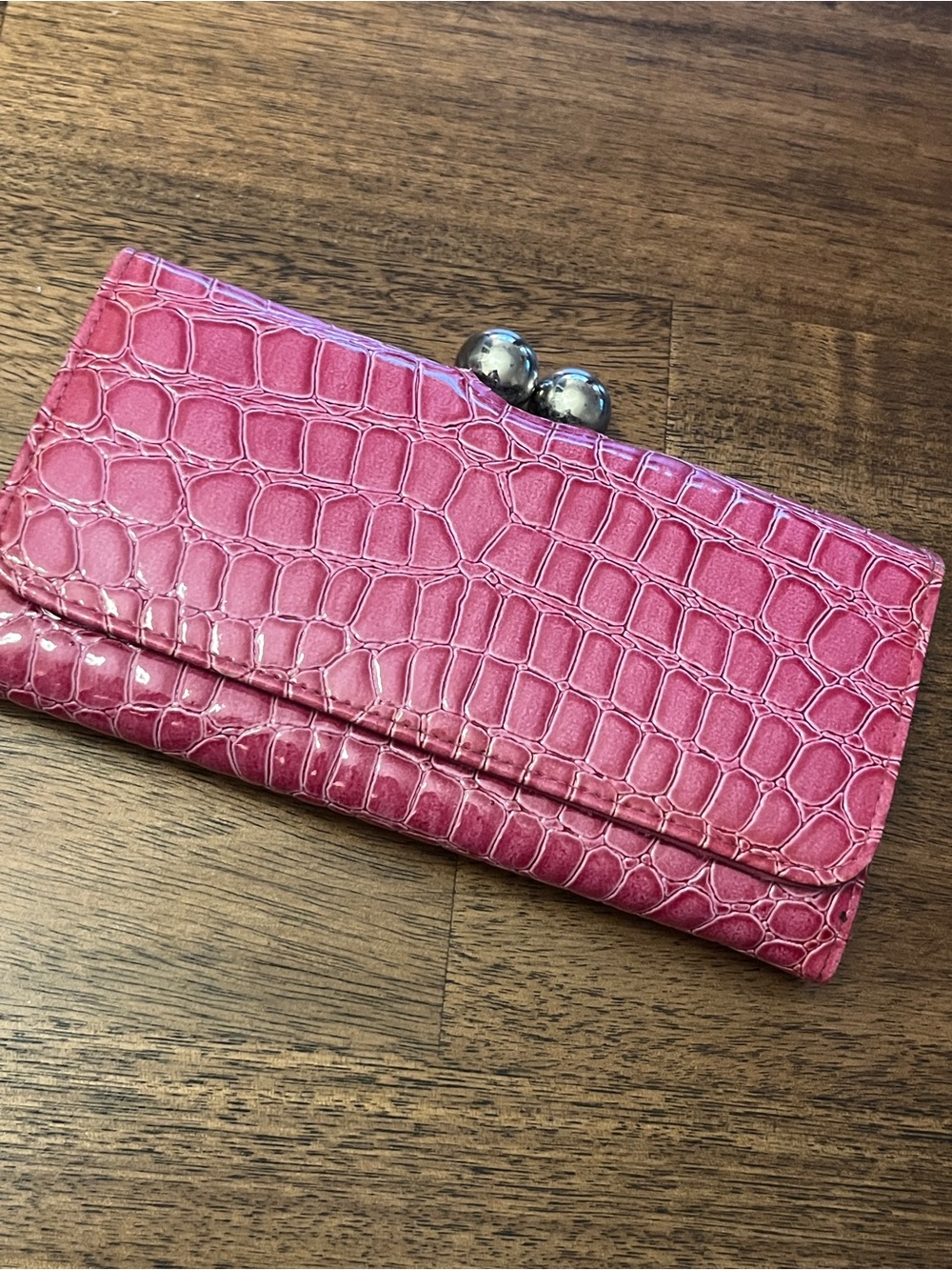 Claire’s Pink Croc-Embossed Women’s Wallet Clutch